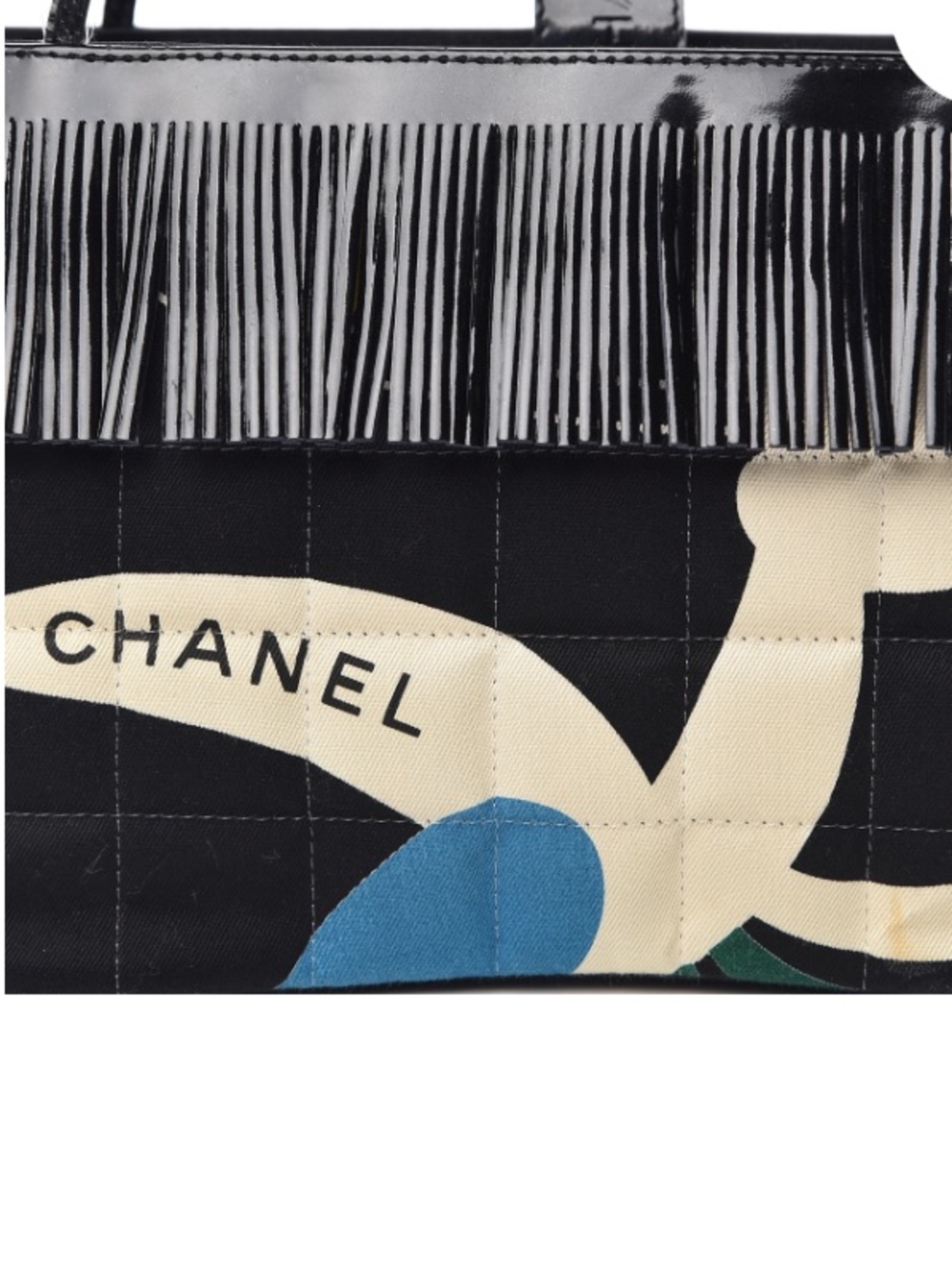 CHANEL Patent Canvas Fringe/quilted floral print bag. - Picture 5 of 15